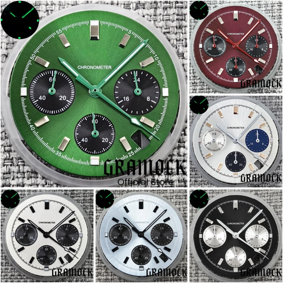 30 مللي متر أزرق ثلجي/بورجوندي أحمر/أسود/أبيض/كورال أخضر كرونوغراف VK63 قرص مع VK63 6 دبوس الأيدي C3 Lume Fit VK63 ملحقات الساعة #1