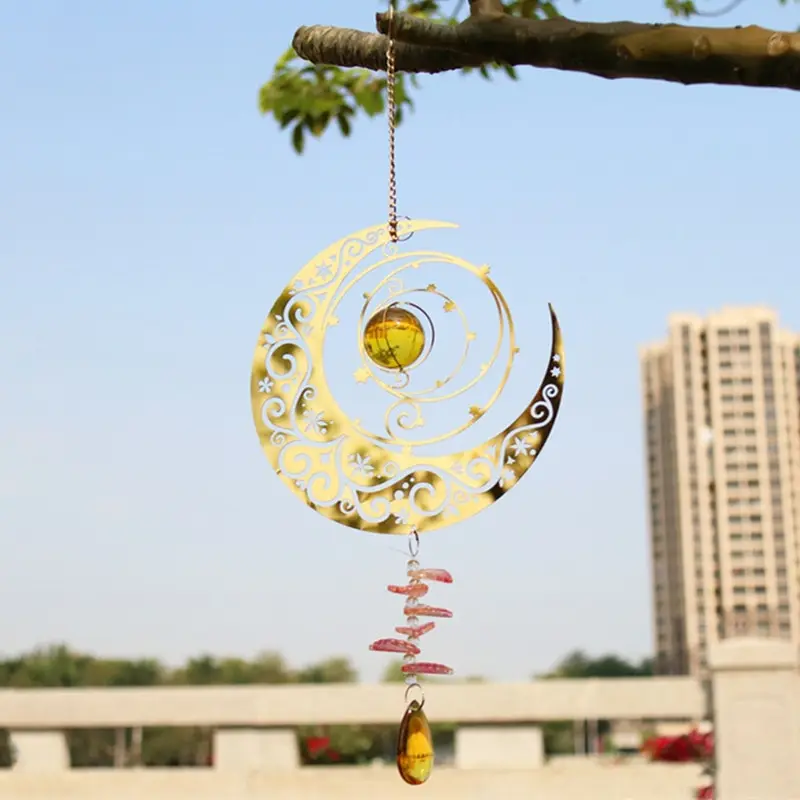 Cupid Heart Wind Spinners Reflection Mirror Sculpture Chimes Spinner Crystal Pendant Garden Ornaments Outdoor Yard Decorative