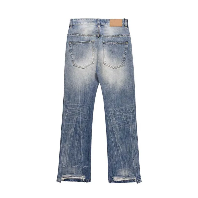 American retro distressed washed distressed micro flared jeans for men's trendy loose and versatile straight leg long pants