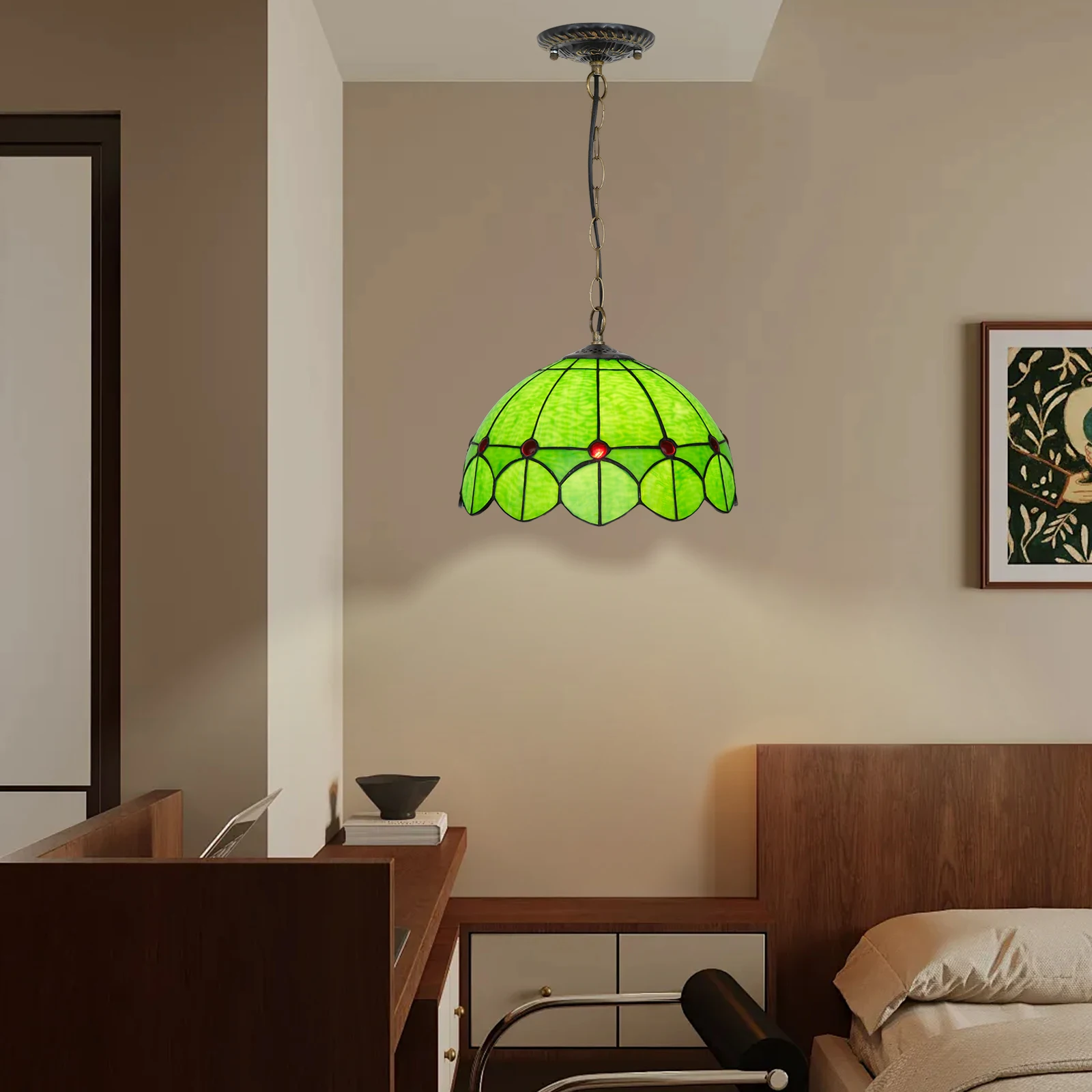 12 Inch Green Chandelier Tiffany Style Restaurant Booth Garden Christmas Decoration Gift Fashion Glass E27 LED 110V 220V