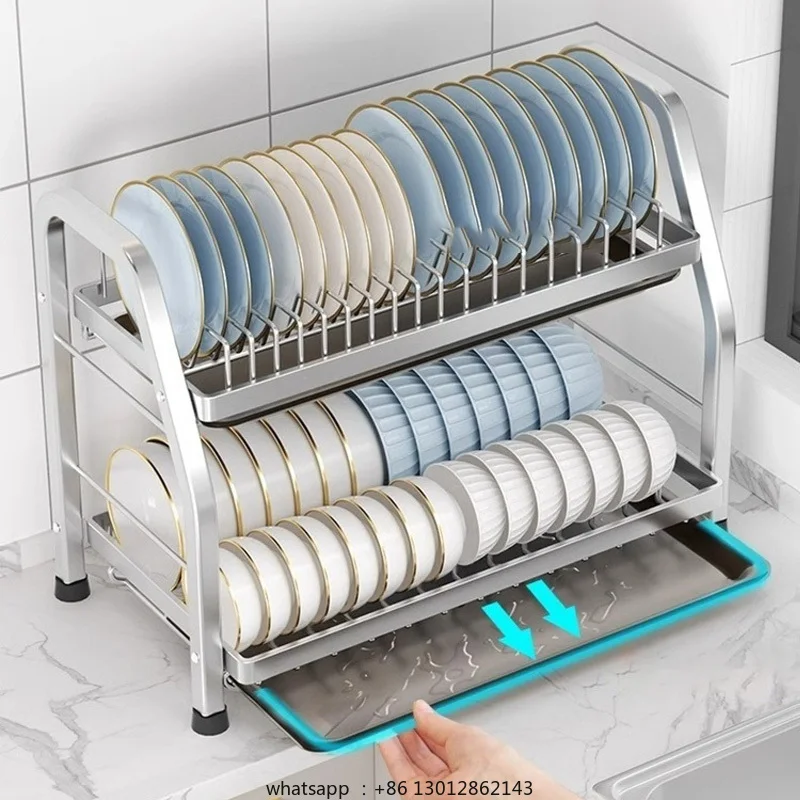 

2/3 Tiers Stainless Steel Rack Tray Drainboard Board Cup Knife Forks Rack Kitchen Organizer Storage Utensil Holder Drying Dishes
