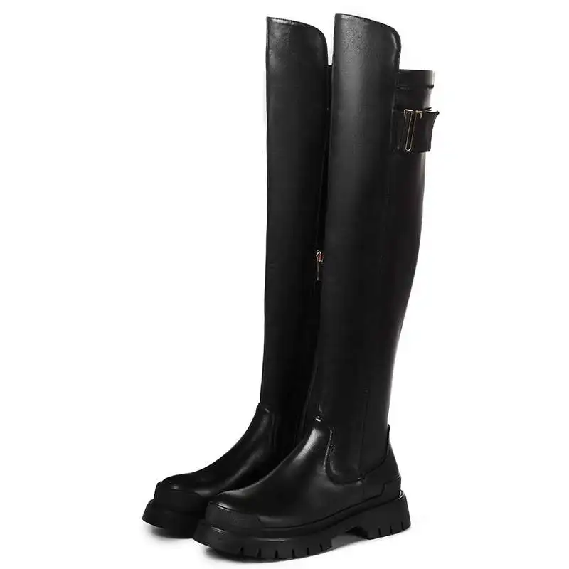 Krazing Pot High Quality Cow Leather Platform Thigh High Boots Round Toe Casual Winter Shoes Zip Dress Over The Knee Boots L92