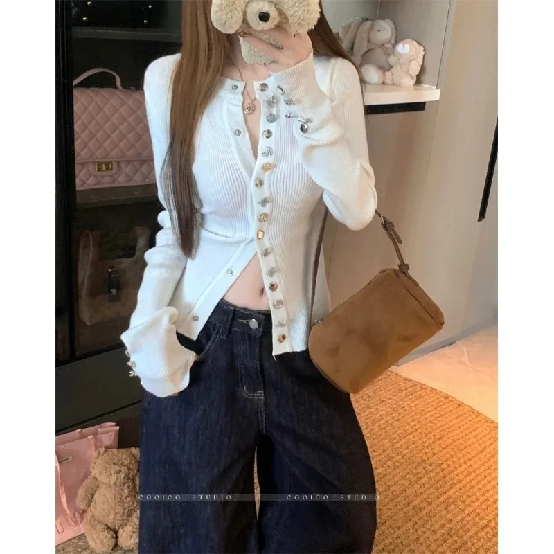 

Женский вязаный кардиган, осенне-зимний тонкий свитер, топ