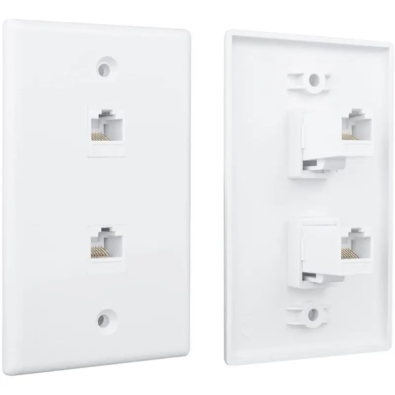 Y50A-20 Pack 2 Port Ethernet Wall Plate, Cat6 Female To Female Wall Jack RJ45 Keystone Inline Coupler Wall Outlet, White