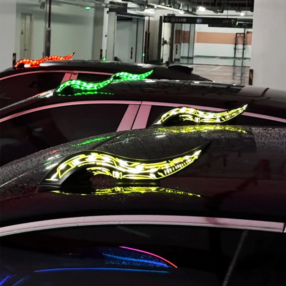 1Pair 32 LED Light Modes Dragon Horn Car Roof Fins, Touch Dimmable Auto Decoration, Universal Car Exterior Accessory