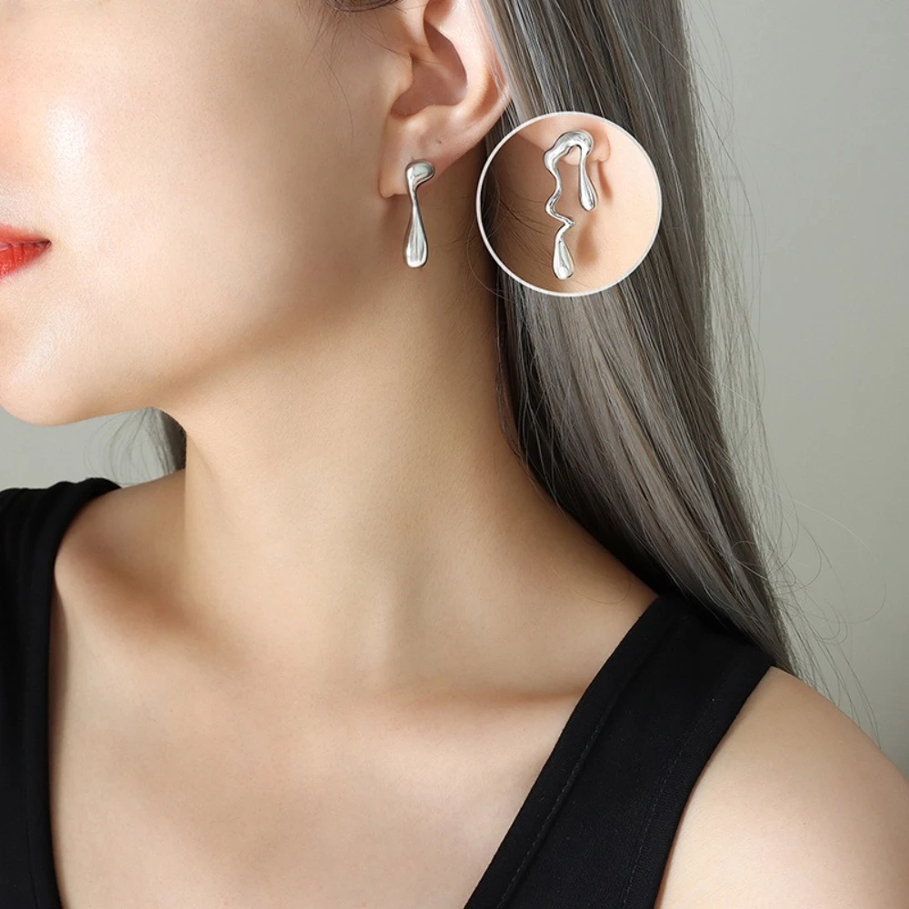 Alien Asymmetric Stud Earrings Titanium Steel Woman Personality Light Luxury Fashion Earring Fine Jewelry