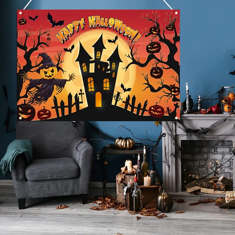 Halloween Poster Backdrop Photography Background Horror Moon Night Flags Banner Grimace Pumpkin Ghost Halloween Party Decoration