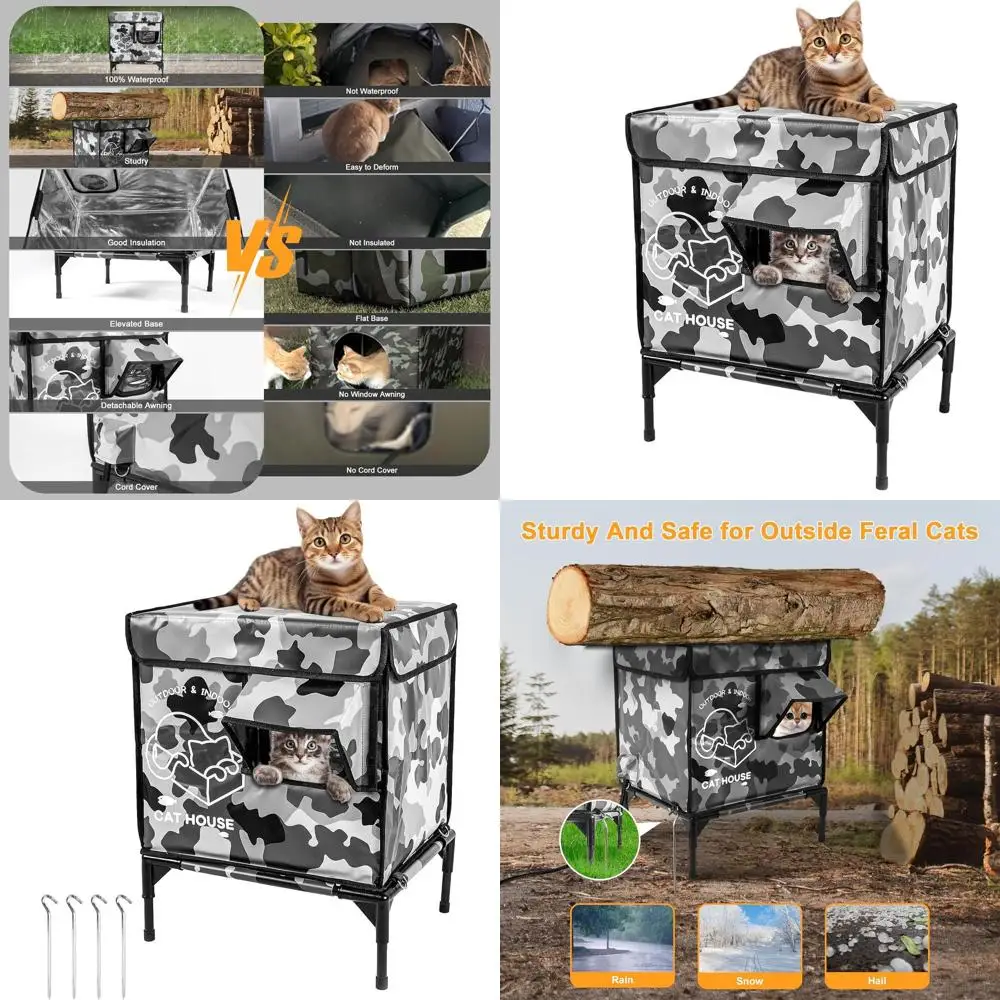 

Камуфляжный утепленный уличный домик для кошек: всепогодный приподнятый домик для бездомных кошек с дверцей для эвакуации