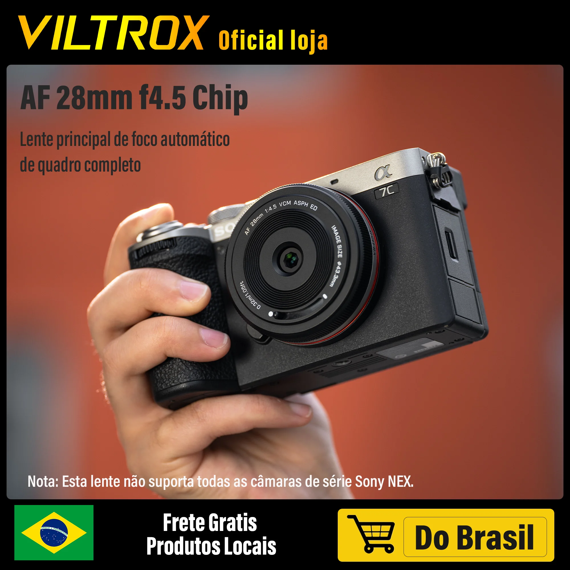 Viltrox af 28mm f4.5 chip Retro e portátil Sony E lente foco automático lente de câmera full frame retro fino para sony e câmera A6700 A7C2 ZV-E10 ZV-E1 A7M4 FX30 A6400 A6000 FX3 A7M3 ZV-E10 II