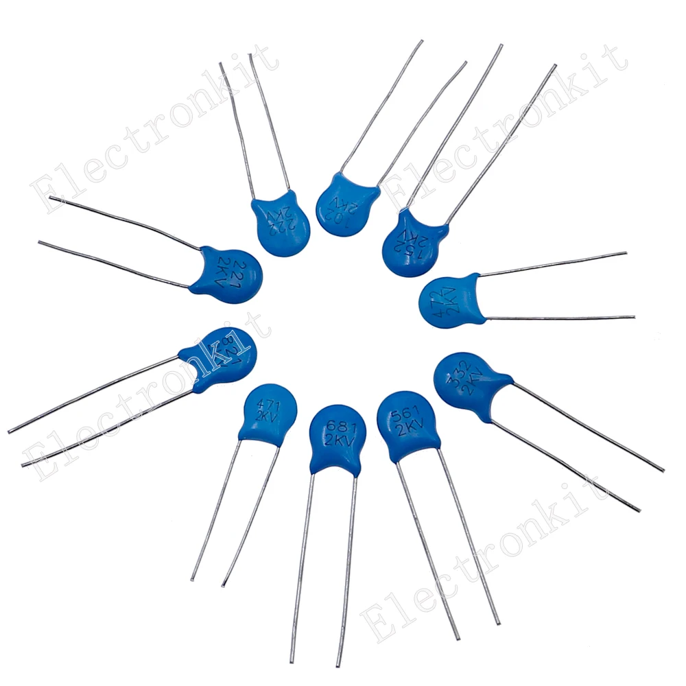 100PCS/lot 2KV high voltage ceramic capacitor Assortment Kit 2KV 102K 221K 332K 471K 472K 561K 681K 821K Ceramic Capacitors set