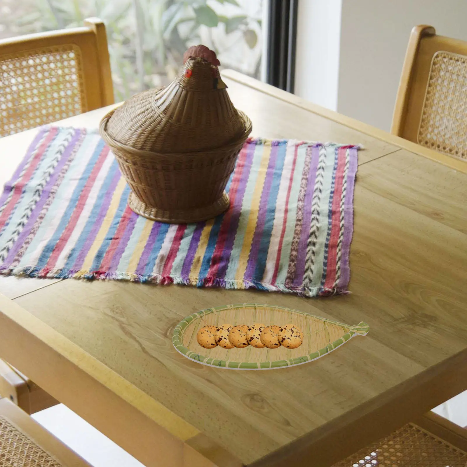 

Набор из 2 бамбуковых плетеных подносов: имитация бамбука, большая вместимость, с дренажем, для хранения фруктов, хлеба, закусок, декор для кухни, пластиковый контейнер