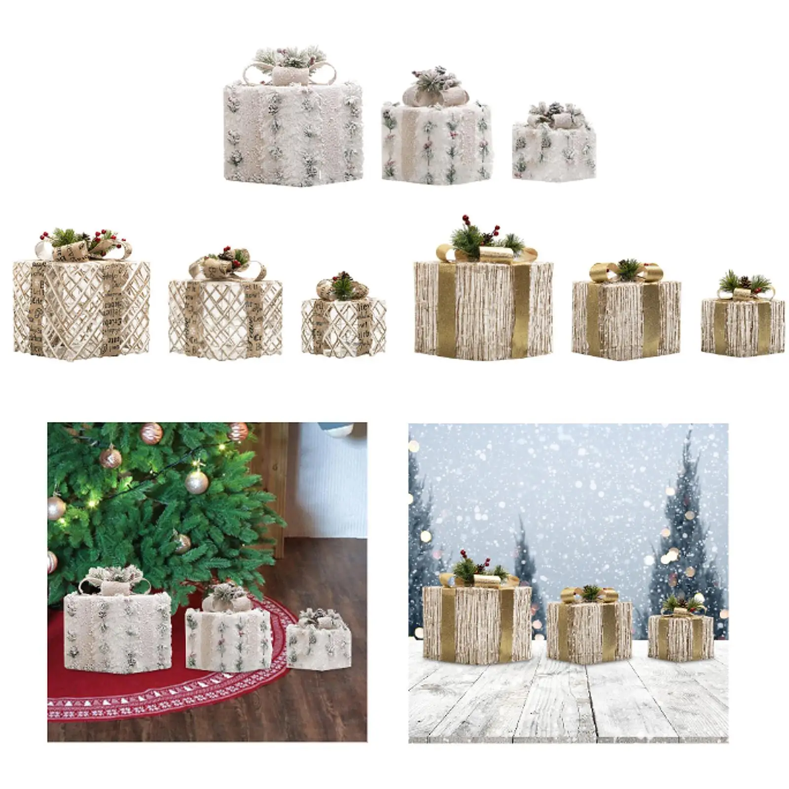 Christmas Decorations Lighted Present Boxes 3 Pack Iron Art with Bows for Indoor Outdoor Festive Home Holiday Scene
