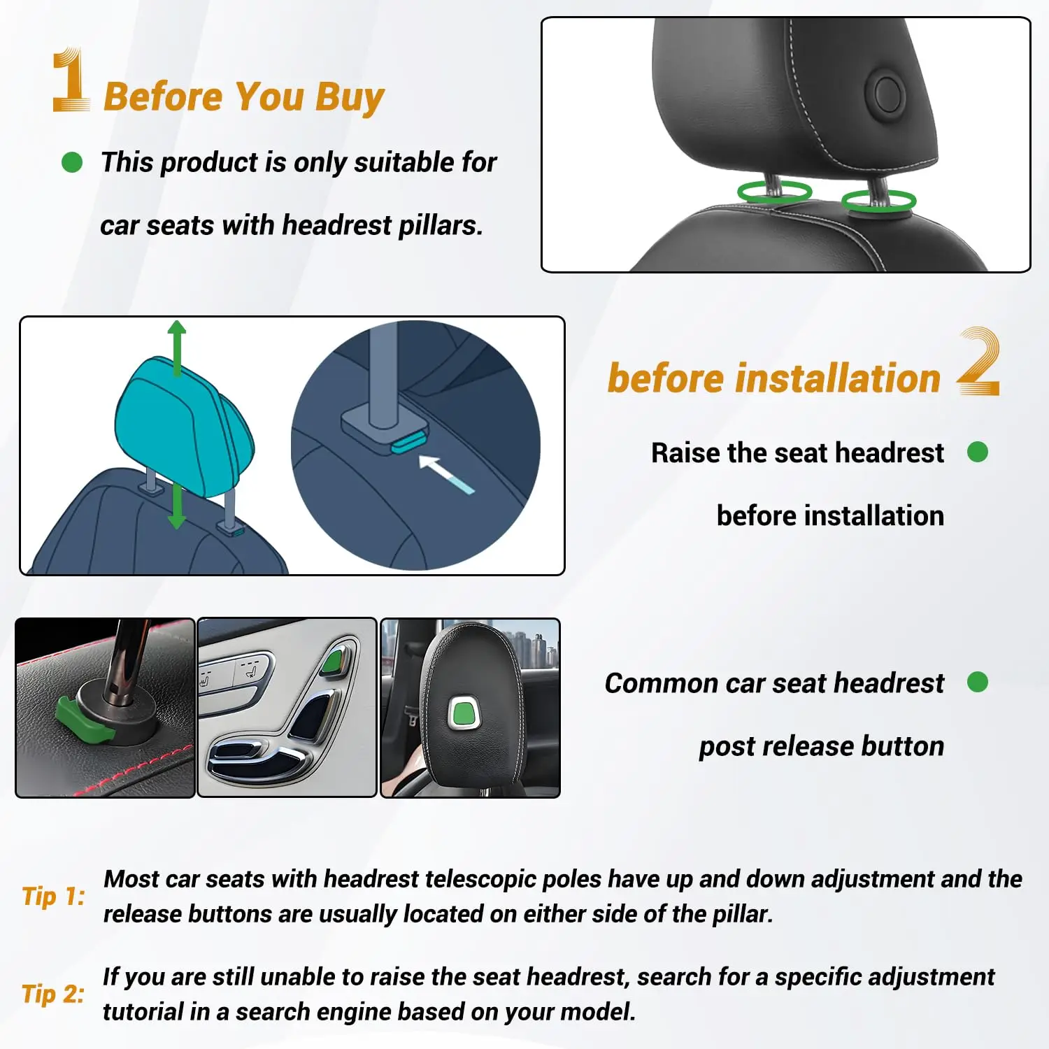 Car Headrest Pillow,Thickened Memory Foam Road Pal Headrest,Neck Support Pillow,180° Adjustable Car Headrest,Travel Car Sleeping image 5