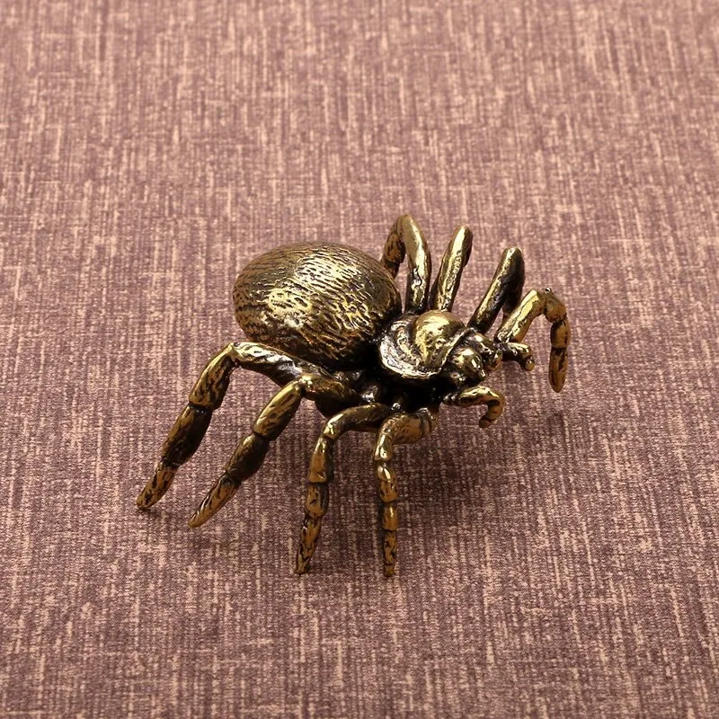 Figuritas de araña de cobre sólido en miniatura, juguete creativo de escritorio, adorno de decoración, accesorios de manualidades, mascota de té Animal de latón Vintage