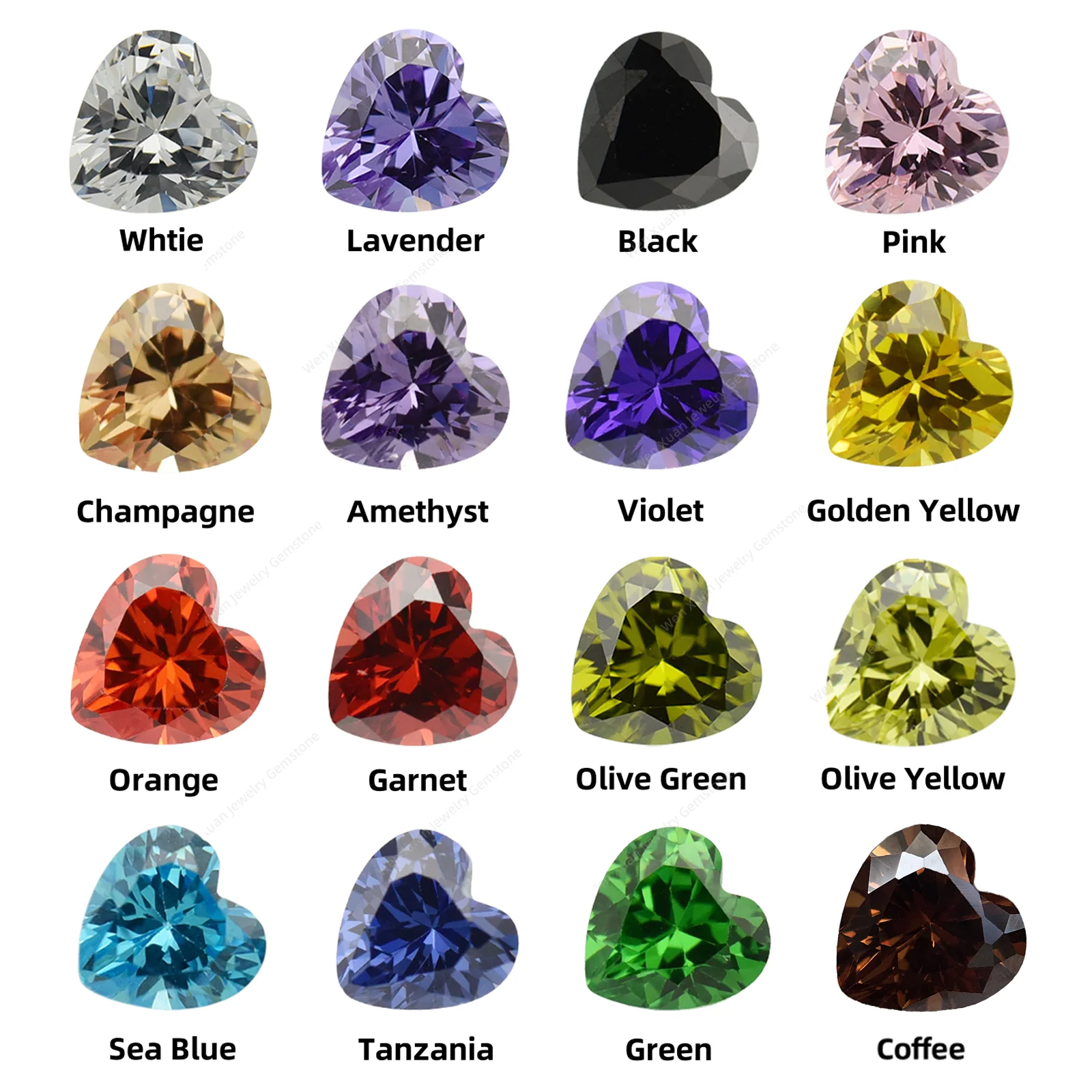 Multicolor Heart shape SHining 18Colors 3.0-12.0mm 5A Loose Cubic Zirconia Stone  for Impressed Bracelet DIY
