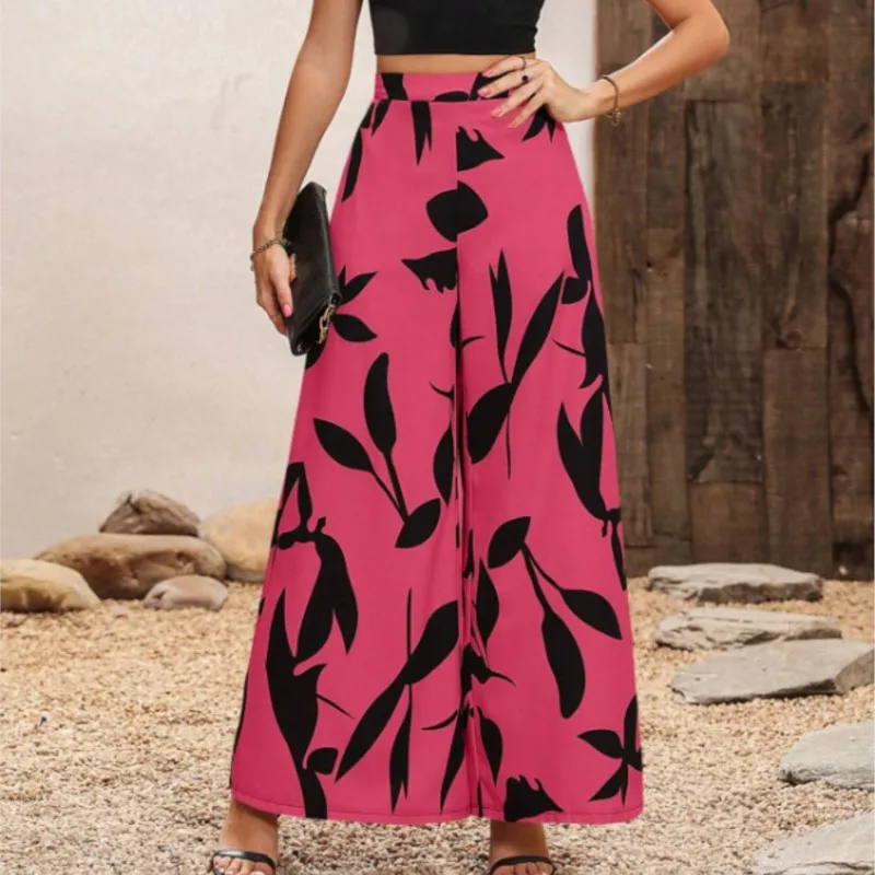 Women Pants Casual High Waist Wide Leg Trousers Fashion Print Loose Long Pant 2024 New Elegant Commuter Ladies Trouser