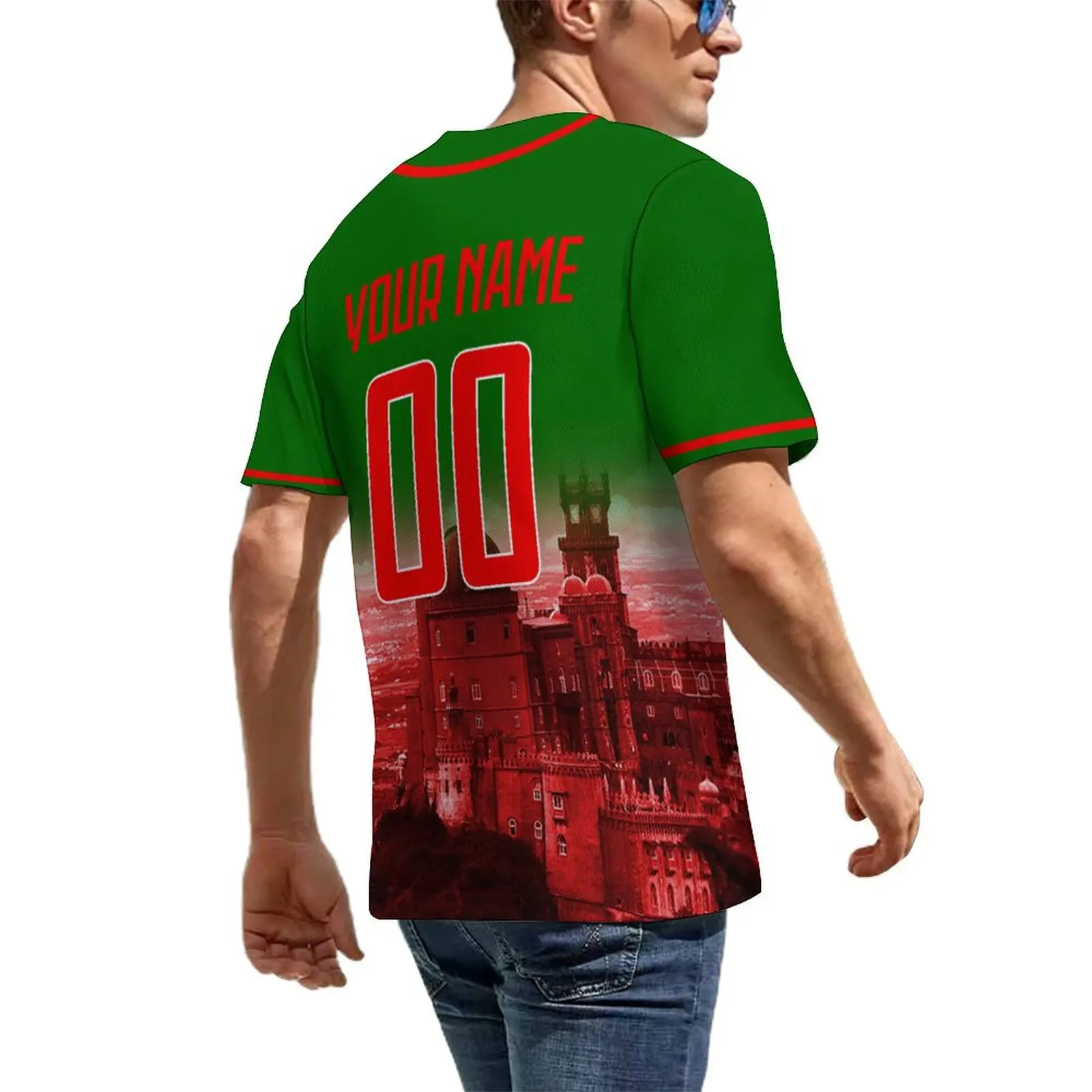 Custom Portugal Baseball Jersey Personalized Name Number Baseball Shirt with City Skyline for Men Women Youth Kids