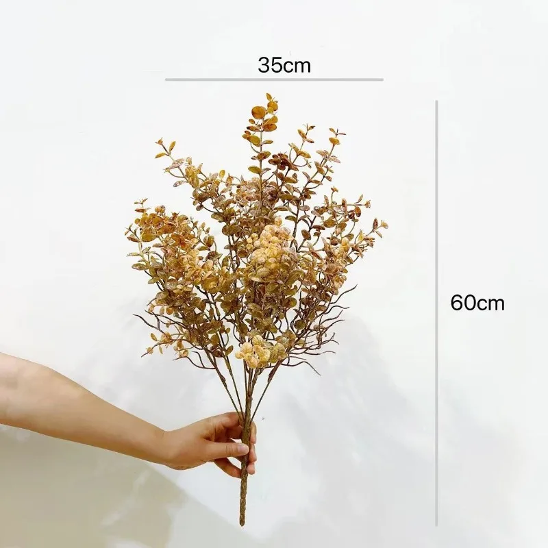 Lebensechte 9-köpfe künstliche kleine Blätter Eukalyptus Retro gefälschte Blumen langer Zweig für Zimmer Hochzeit ländliche Außendekoration – Detail 3