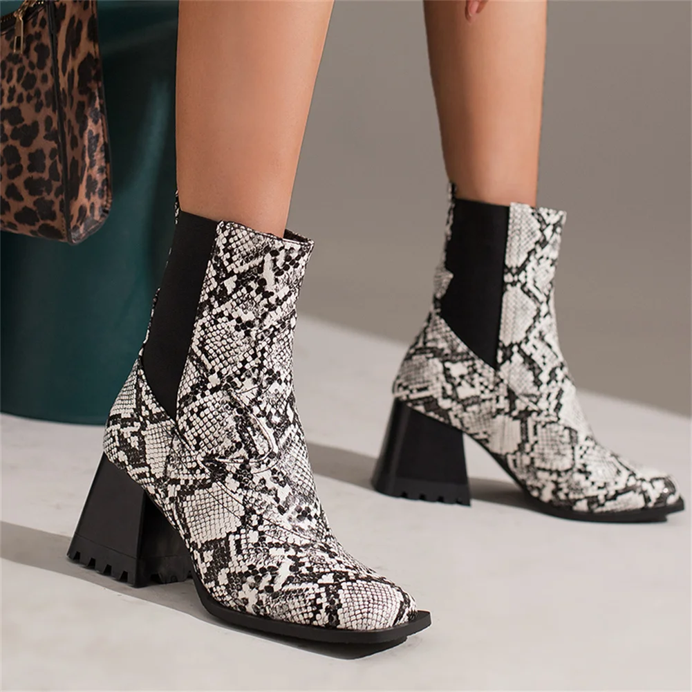 Plus Size 48 Brand New Ladies Square Toe Ankle Boots Fashion Sewing Chunky High Heels Women Boots 2022 Party Office Shoes Woman