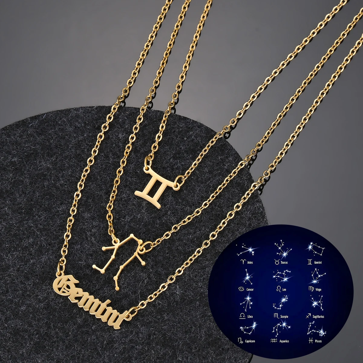 

Personalized Custom Zodiac Sign Necklace Stainless Steel Name Pendant 12 Constellation Necklace for Women Birthday Jewelry Gift