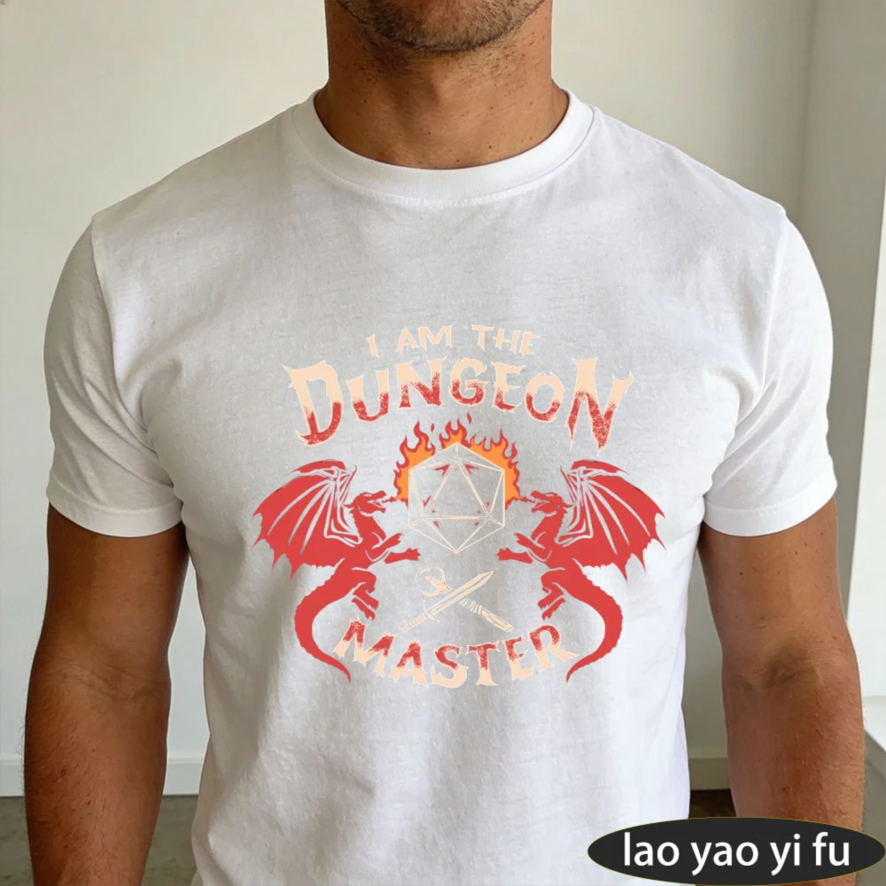 Men's I Am The Dungeon Master Red Dragons & Flaming D20 Graphic T-Shirt D&D RPG Gamer Tee Latest Trendy Style Summer Cotton Tops
