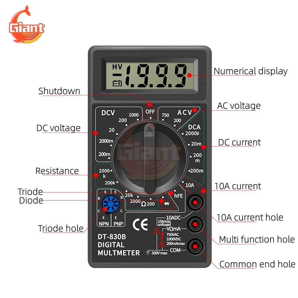 DT830B AC/DC multimetro voltmetro digitale amperometro Ohm Tester di tensione misuratore di capacità misuratore strumenti di prova per elettricisti