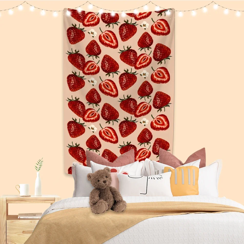 

Kawaii Cartoon Fruit Tapestry Strawberry Avocado Orange Printed Dormitory Home Decoration Wall Hanging Background Cloth