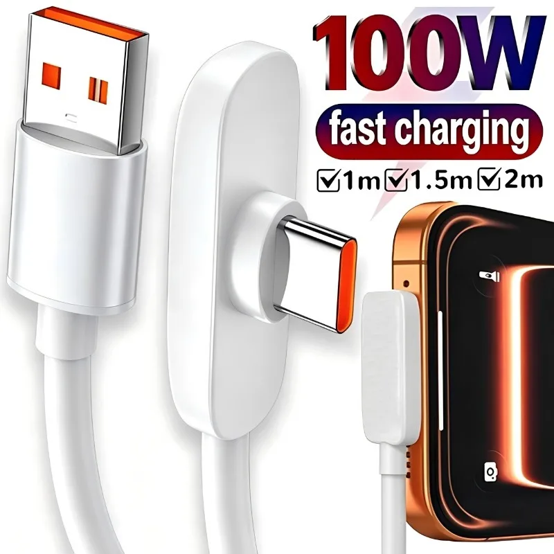 1/2/3Pcs 100W Fast Charging USB Type C Cables 90 Degree Elbow Portable Right Angle Data Line for iPhone 17 16 15 Samsung S26