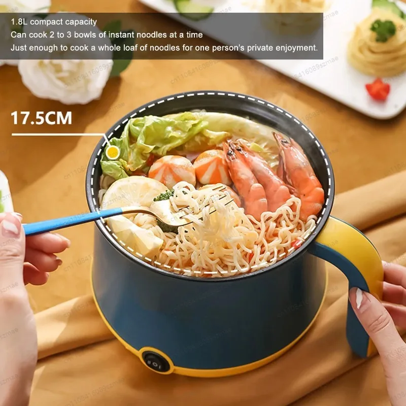 Mini Electric Hot Pot 1.8L， 600W Fast Heating & Non-Stick Pot， 2 Temp Levels for Noodles， Soup， Stew， Easy Clean view 2