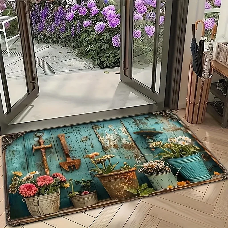 

1PC flowerpot pattern Home Door Mats Kitchen Rugs Non-Slip Pop design Bathroom Rugs Bath Mat Carpet for Home Sink Laundry Decor