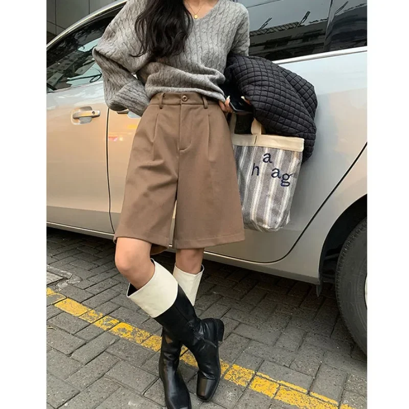 Deeptown Baggy Vintage Shorts Suits Pants Woman Elegant Office Ladies Wide Leg Korean Black Trousers Harajuku Oversized Summer