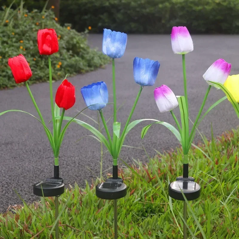 Solar LED Light Outdoor Tulip Rose Flower Lamp Landscape Garden Decor Lawn Lamp Waterproof Garden Lights Outdoor Solar Lights