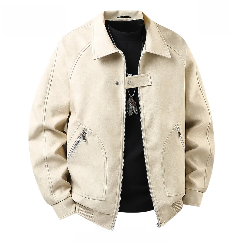 

Винтажная мужская куртка из искусственной кожи в американском стиле, свободного кроя, для мотоциклистов, молодежная, теплая, с воротником-стойкой