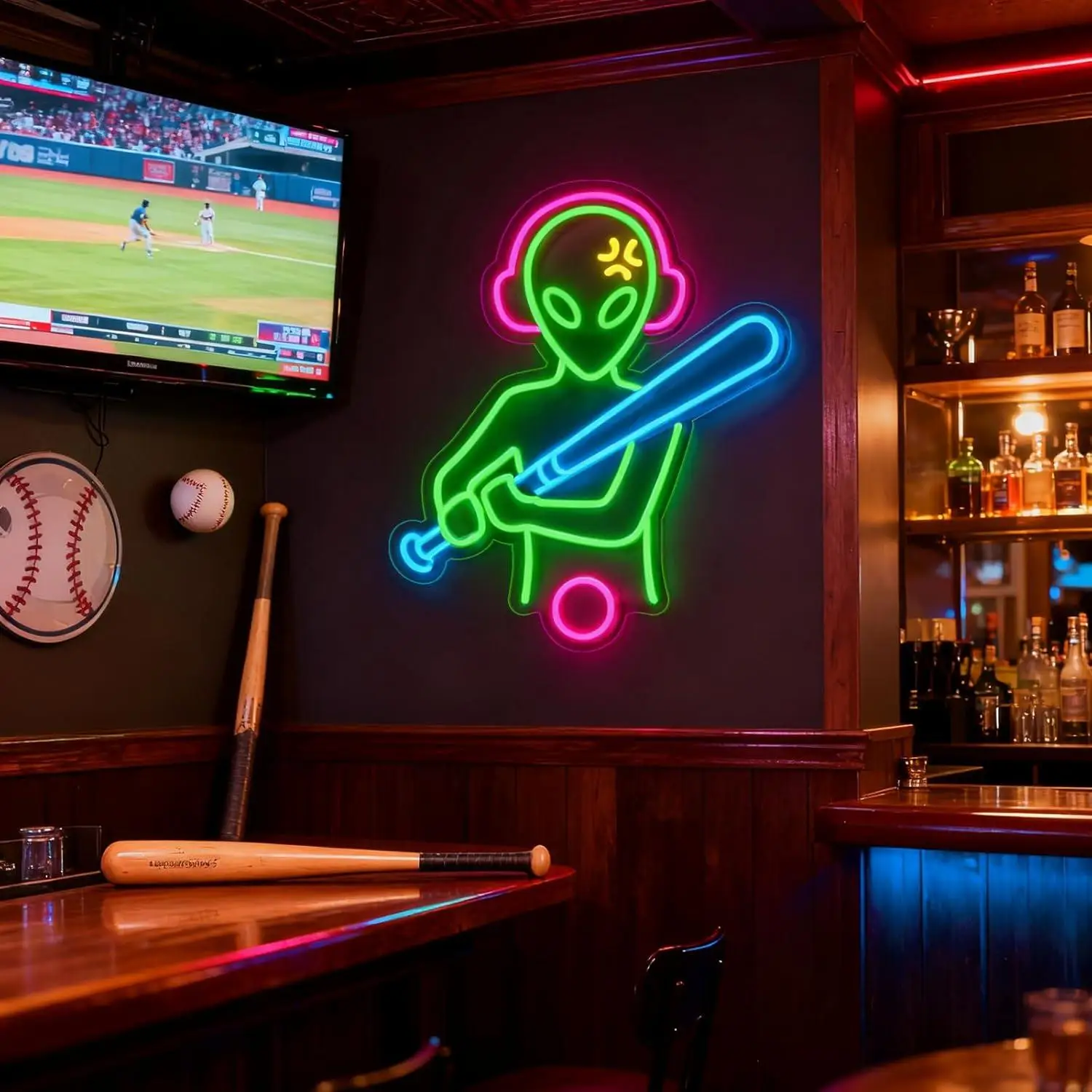 Alien Baseball Neon Sign LED Dimmable USB Powered Sports Neon Light for Bedroom Man Cave Dorm Game Room Decoration Unique Gifts