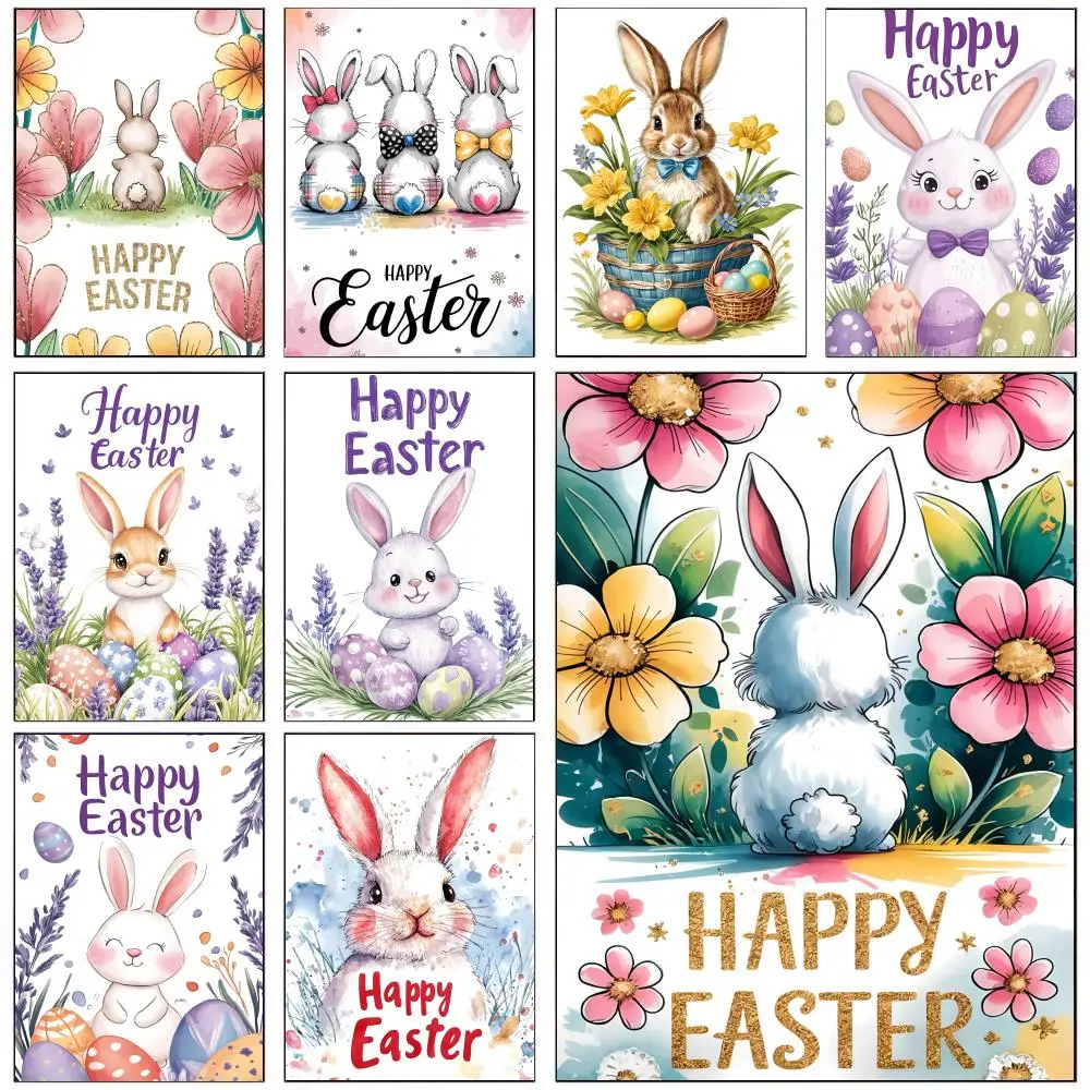 

Cute Easter Bunny Poster For Office Bedroom Coffee Home Decor Durable Waterproof Aesthetic Stickers Wall Art HD
