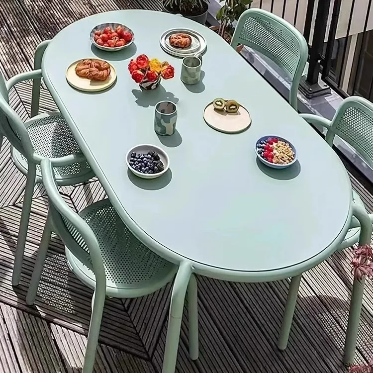 طاولة طعام خارجية من سبائك الألومنيوم الاسكندنافية وكرسي شرفة وطاولة غير رسمية وكرسي مجموعة مقهى علامة تبويب طعام في الهواء الطلق في الهواء الطلق #1