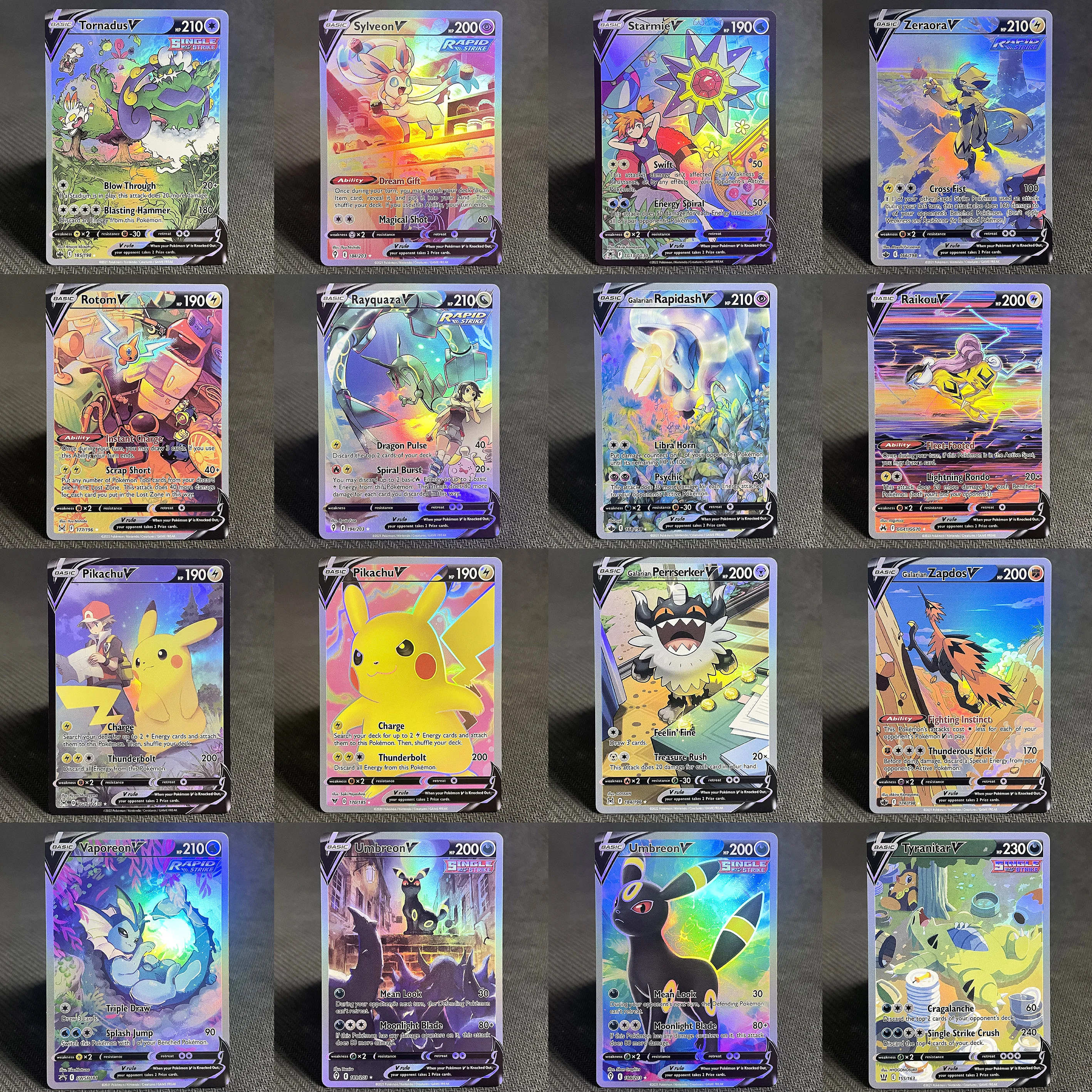 Holographic Rainbow PKM VV Set Cards Vaporeon SWSH181/Starmie TG13/Umbreon 189/Perrserker 184 PTCG Game Collection PROXY Kid Toy