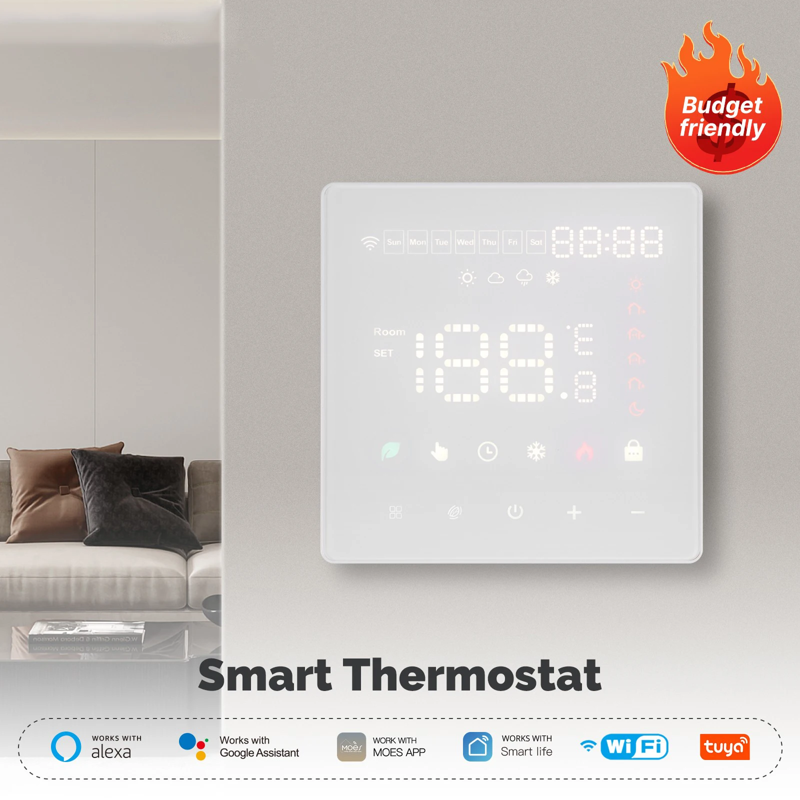 For Tuya WiFi Smart Thermostat Temperature Controller Intelligent Underfloor Heating Energy-saving Temperature Control Switch