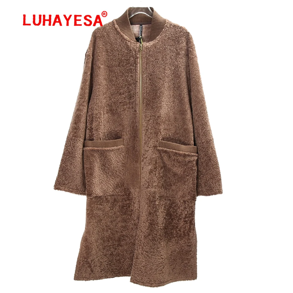 

2023 Women Extra Long Merino Sheepskin Fur Coats LUHAYESA Daily Winter Warm Natural Shearling Clothing