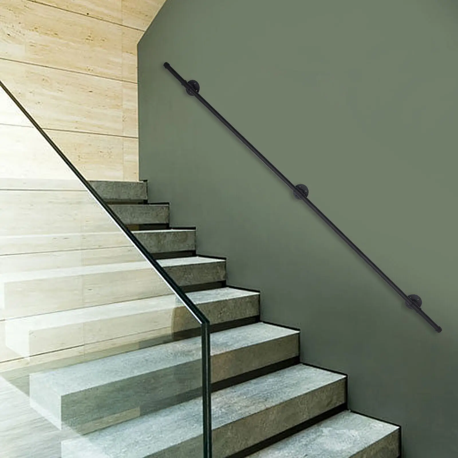

6.6ft Handrail Steps Stair Railing Industrial-style Indoor Home Cast Iron Hand Rail Kit Wall-mounted