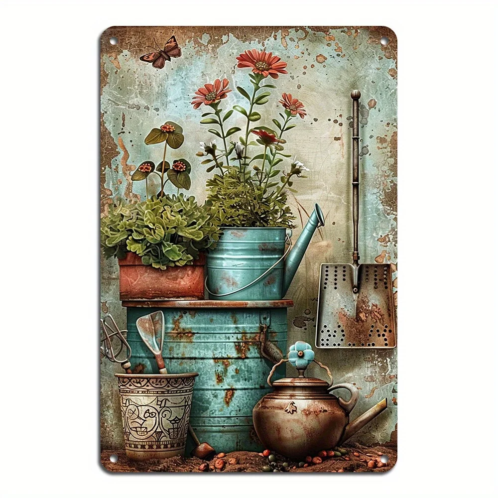 Ferramentas de jardinagem vasos de plantas decoração de parede de metal resistente às intempéries ferro outdoor pré-perfurado 8x12 polegadas decoração de jardim doméstico