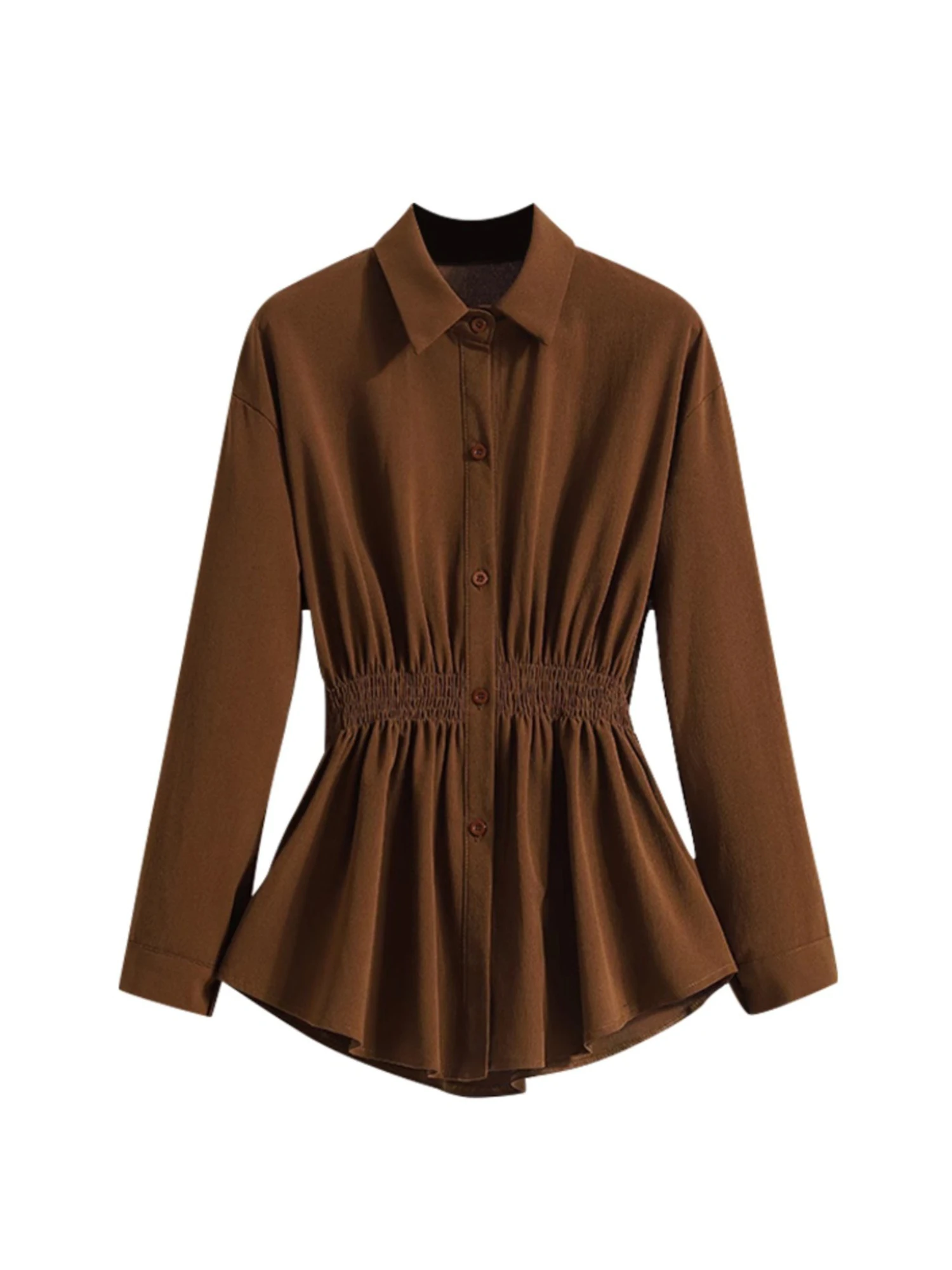 

Женские коричневые рубашки, блузки, винтажные элегантные 2000-х годов, эстетичная рубашка-поло с длинными рукавами и воротником-поло, рубашка оверсайз для женщин, модная весенняя одежда