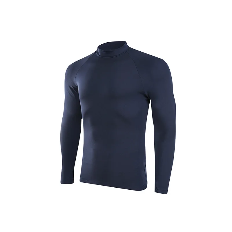 Men’s Autumn Winter Marathon Running Long Sleeve T-Shirt Quick Dry Thermal Base Layer with Mock Neck Stretch Fabric Thumb Holes