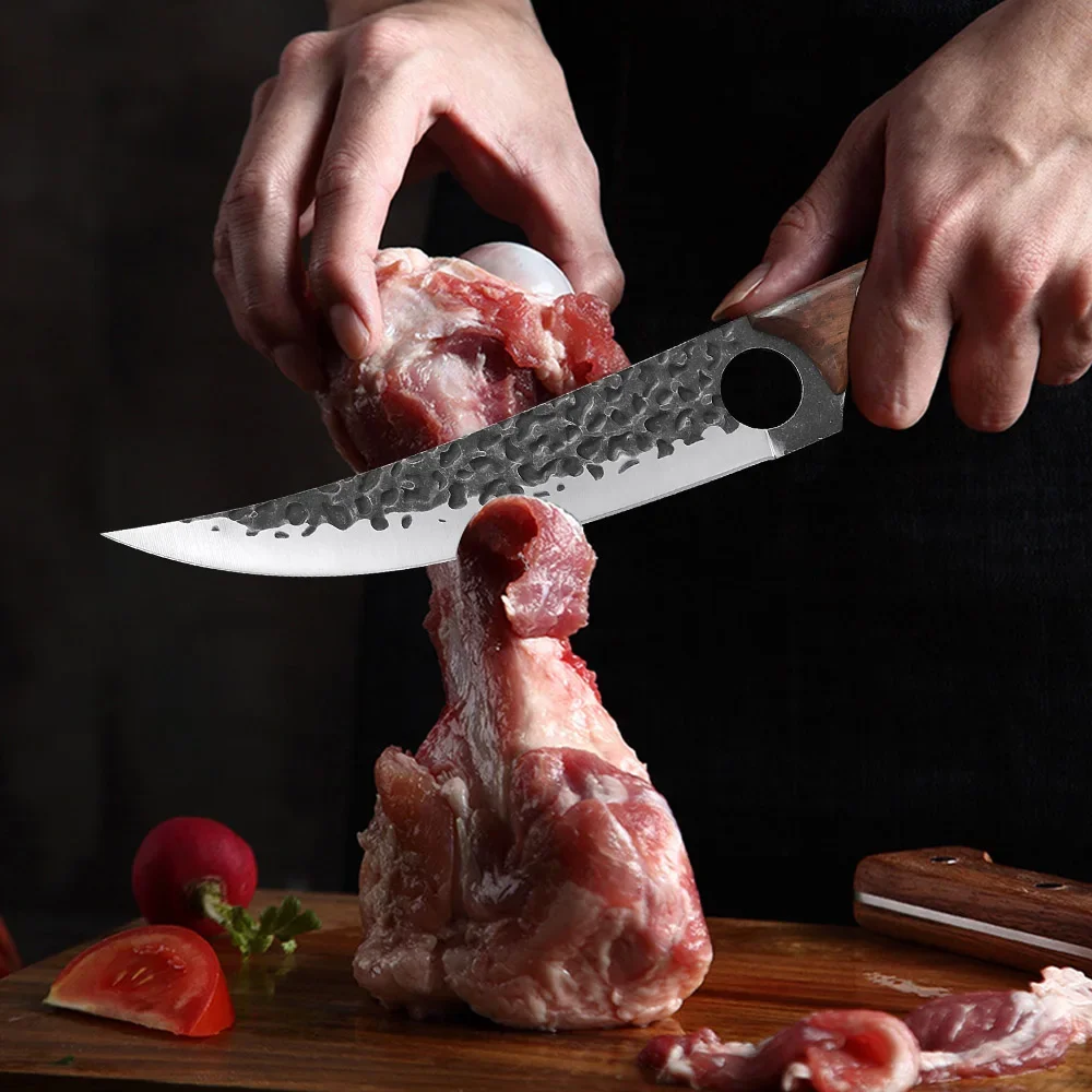 Hand Forged Blade Boning Knife Cleaver Meat Fruit Vegetables Kitchen Knives High Stainless Steel Chef Butcher Knife Wood Handle