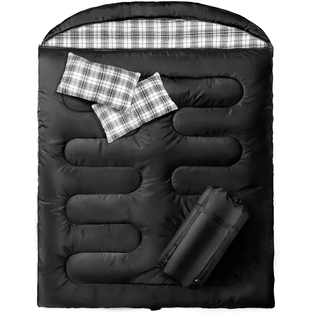 Double Sleeping Bags for Adults 2 Person Sleeping Bag Flannel Warm Queen Size Two Person Sleeping Bag for Camping with Pillow.