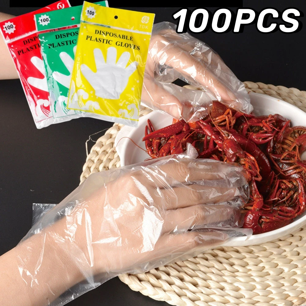 100Pcs Disposable Gloves Kitchen Plastic Disposable Gloves Multifunctional Food Grade Transparent Disposable Gloves Household