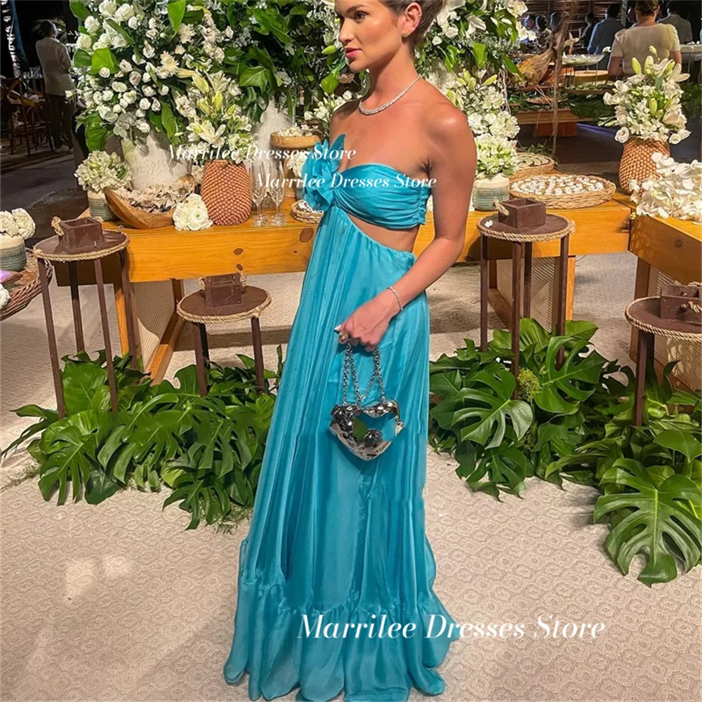 Marrilee elegante blaue träger lose 3d Blume Falten Abendkleid ärmellose A-Linie rücken freie Ballkleid bodenlangen formalen Anlass