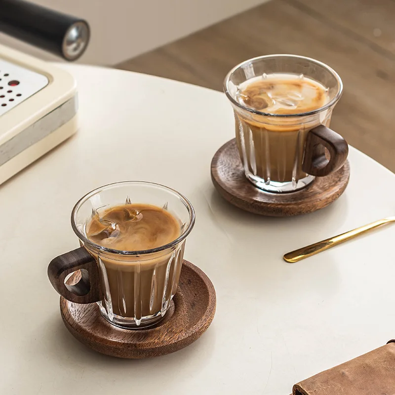 Kaffeetassen-Set aus Glas mit Untersetzer, Milchtasse, Teetasse, Latte-Tasse, für Cafés, Heimgebrauch, Restaurants, Kaffeebar-Zubehör