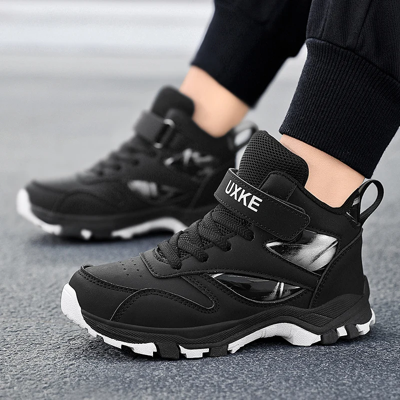 Kids High-Top Leather Sneakers | Chunky Platform Casual Boots for Boys Girls, Non-Slip Durable Sporty Walkers