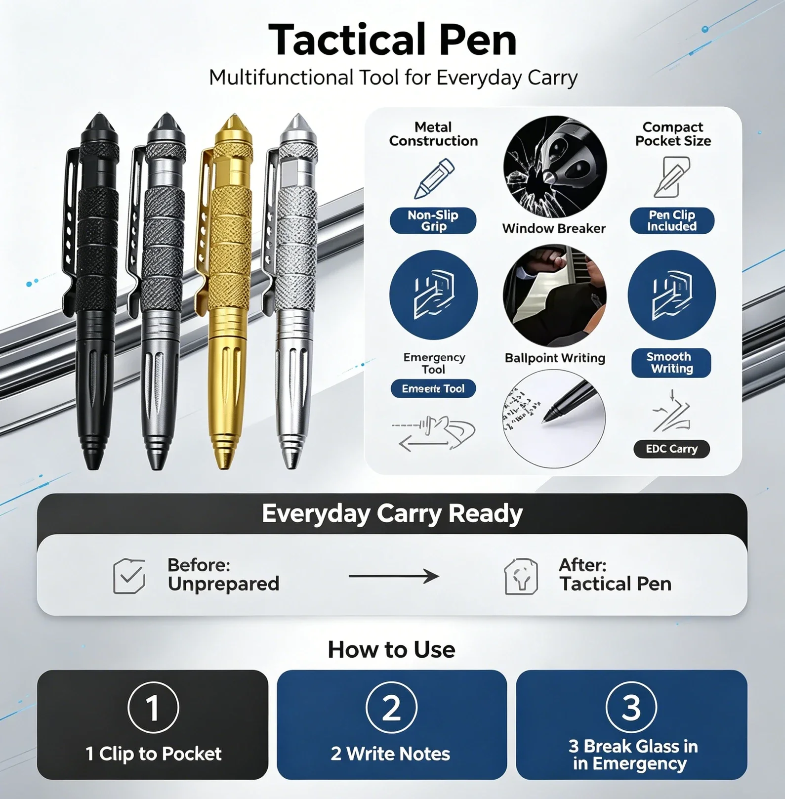 DIXSG Tool Pens Multi-functional Pen Tactical Tungsten Steel Rotating Unisex Pen Window Glass Metal Ballpoint Multifunctional